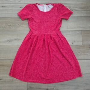 Lularoe Amelia Pleated Short Sleeve Fit & Flare Pink Dress Women Sz L